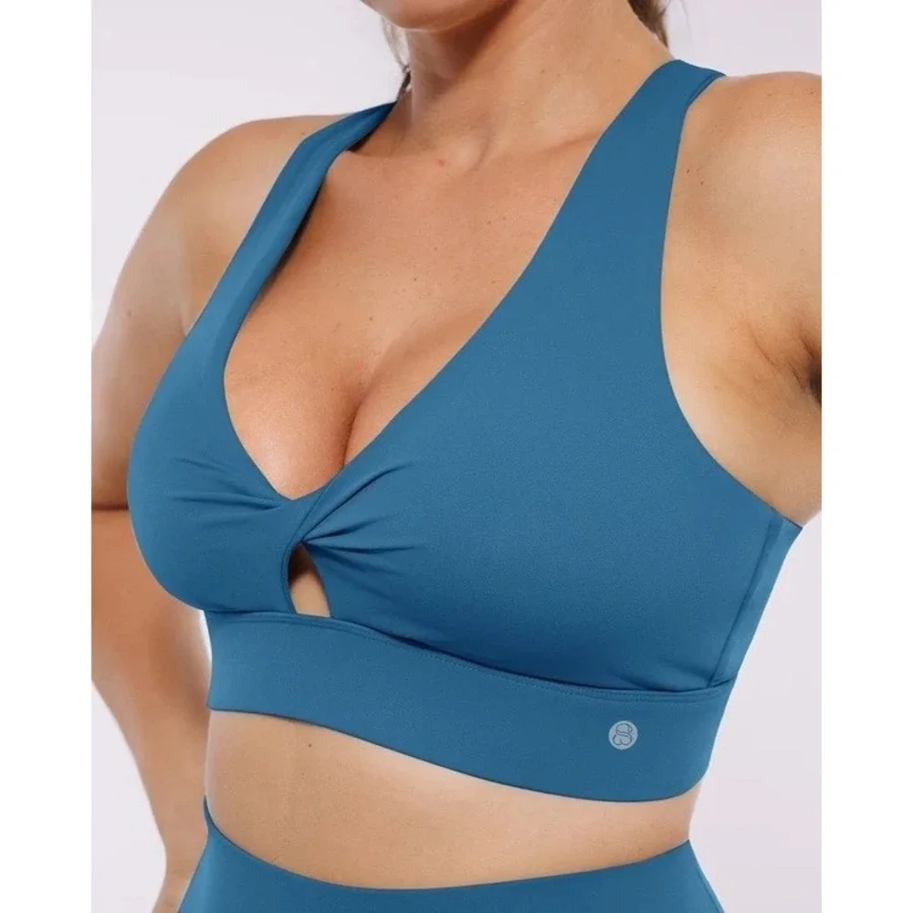 Shapellx NeoSweat AirSlim Cutout Sports Bra Peacock Blue M NWT